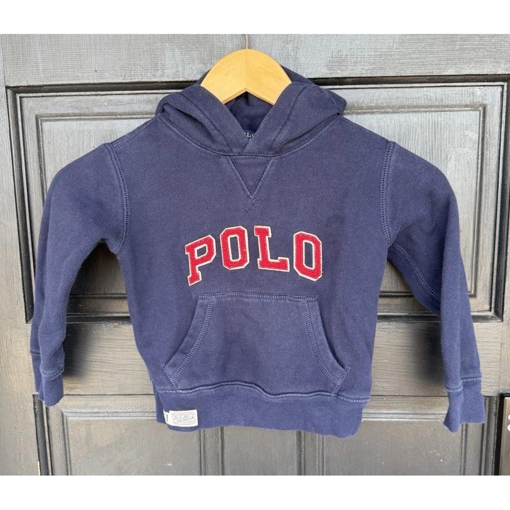 Boys Polo Ralph Lauren Hoodie Sz 3T Navy Blue Arch Logo Spell Out